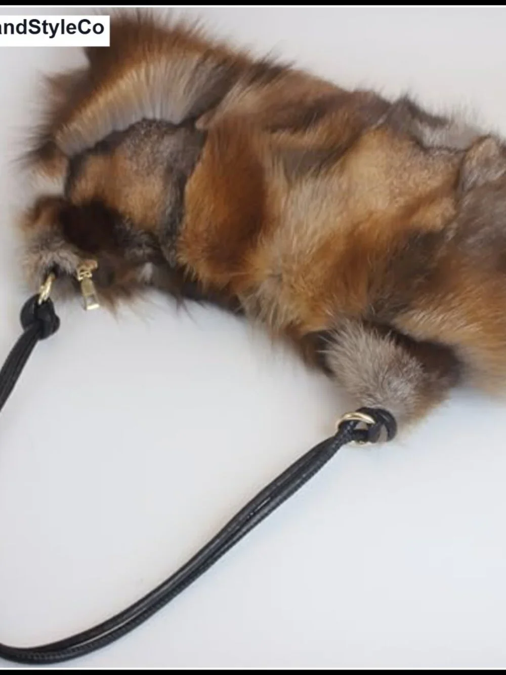 Genuine Fox Fur Hobo Bag Leather Strap 15 Inch Shoulder Crossbody Handbag